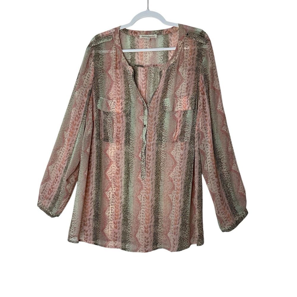 DanielRainn Blouse Women Tunic Top 2X Plus  Boho Comfort Grandmacore Translucent